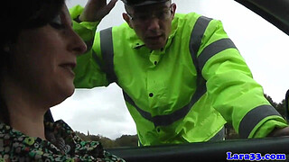 Mature british skank swallows police cum