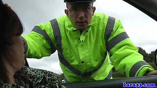 Mature british skank swallows police cum