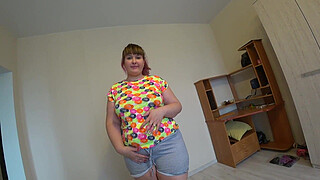 Beautiful bbw with a big ass in tight shorts at a doctor's appointment, full fisting in medical gloves, lesbians POV.