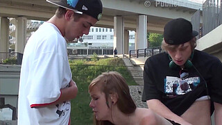 Facial cum on Alexis Crystal face in public sex gang bang threesome orgy