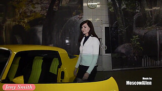 Jeny Smith undresses at public show room