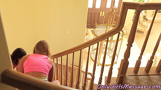 Lesbian teens tribbing pussies after massage