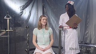 Ebony nurse anal fucks brunette patient