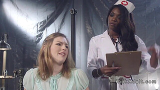 Ebony nurse anal fucks brunette patient