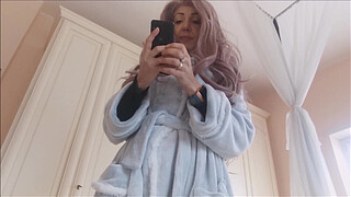 pervert step son! has to punish you, because you have the habit of spying on me while I'm naked. I will sit on your penis and on your face and make the stink