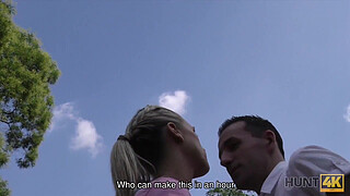 HUNT4K. Perfectly shaved pussy and tight ass get in hands of hunter