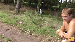 HUNT4K. Slender teen tries outdoor anal sex while cuckold films this