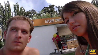 HUNT4K. Slender teen tries outdoor anal sex while cuckold films this