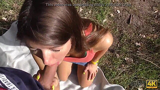 HUNT4K. Slender teen tries outdoor anal sex while cuckold films this
