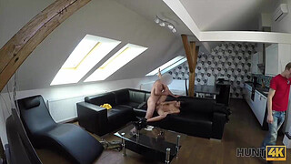 HUNT4K. Young cuckold watches how his handsome GF earns