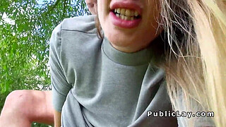 Blonde Brit flashing big tits outdoor