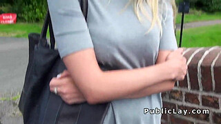 Blonde Brit flashing big tits outdoor