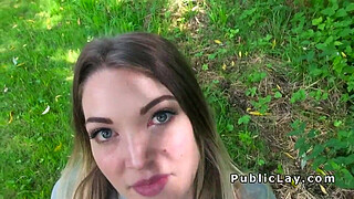 Blonde Brit flashing big tits outdoor