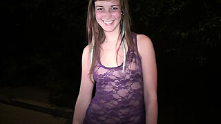 Cute teen girl Alexis Crystal going to join a public sex gang bang dogging orgy