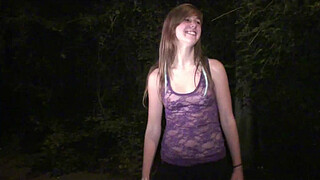 Cute teen girl Alexis Crystal going to join a public sex gang bang dogging orgy