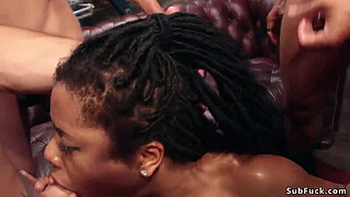 Round ass ebony gets monster cocks orgy