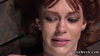 Redhead sub feet caned and pussy fingered