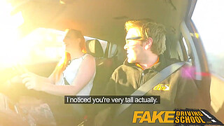 Fake Driving Tattooed redhead craves instructors big cock and cum