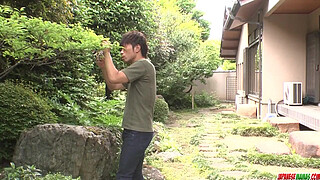 Busty milf Rie Tachikawa tries young cock in her furry pussy - More at Japanese