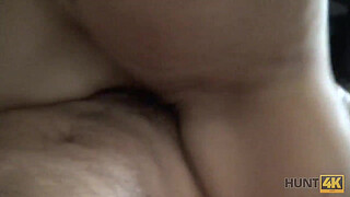 HUNT4K. Sucking cock next to her bf