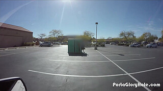 Porta Gloryhole BBW swallows cum in gym parking lot