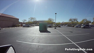 Porta Gloryhole BBW swallows cum in gym parking lot