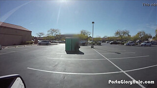 Porta Gloryhole BBW swallows cum in gym parking lot
