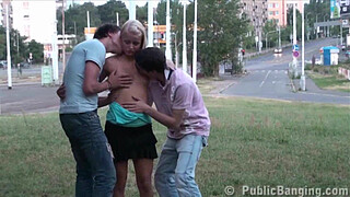 Public - a must see young blonde teen girl PUBLIC gangbang sex orgy