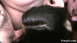 Beautiful Brownhaired Gal Gets Facials in Orgy
