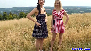 Euro MILF strapon fucked by busty blonde