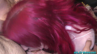 Stunning Alexxavice sucks more cock and takes bukkake facials