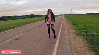 Jeny Smith public nudity on the road