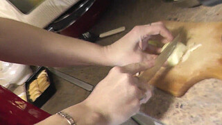 Nude Cooking Erotic Kitchen Sexy Frina. Sexy mommy MILF without panties cooks onion soup with and cognac in transparent peignoir and stockings. Booty, shaved pussy, ass. Home nudity