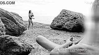 BEACH HANDJOB: during my exhib trip I find the two girls flashed in the parking lot