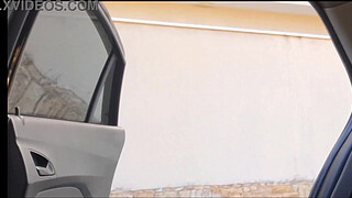 Risky masturbation in the car in public for hot girl!