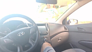 Risky masturbation in the car in public for hot girl!