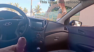 Risky masturbation in the car in public for hot girl!