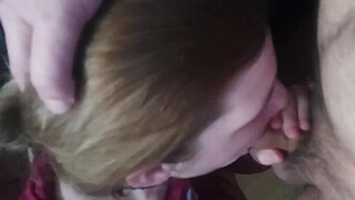 Submissive Wife Deepthroats Big Dick and receives Cum in her Mouth