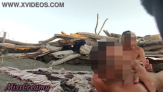 My naked wife on public beach jerks her student's cock until cumshot in front of strangers - Caught sex - MissCreamy