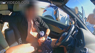 FACE REVEAL of the two girls: dick flash exhibitionism in car for two perfect body girls.