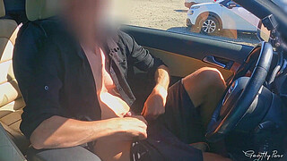 FACE REVEAL of the two girls: dick flash exhibitionism in car for two perfect body girls.