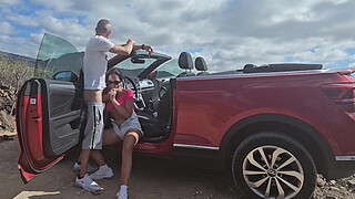 Big titted babe gets fucked in my Cabriolet. Full video on my Red page.