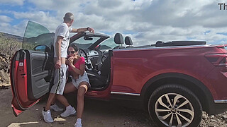 Big titted babe gets fucked in my Cabriolet. Full video on my Red page.