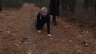 Two sick perverts take bubble butt MILF for a crawl into the woods