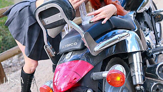 I fuck the dildo on my motorcycle