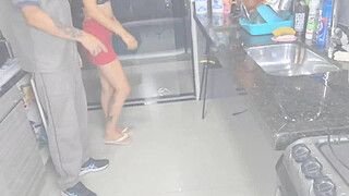 Married woman without panties receives plumber and shows off!