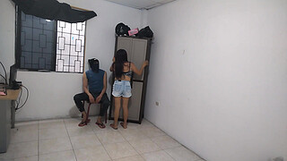 Hot wife says goodbye to her husband!! Then she's left alone at home touching her delicious big tits