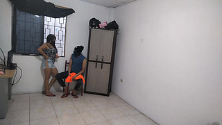 Hot wife says goodbye to her husband!! Then she's left alone at home touching her delicious big tits