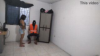 Hot wife says goodbye to her husband!! Then she's left alone at home touching her delicious big tits