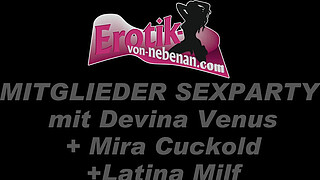 German blonde young woman fucked in swinger club in gangbang